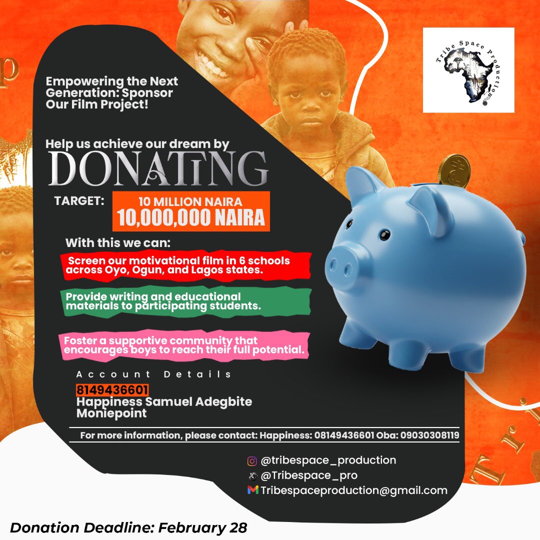 Happiness_Ade_'s tweet photo. We are shooting a film about the boy child and premiering it in schools across south western states. We will also be distributing educational materials. Let’s make impact by donating towards this project. Thank you all!🥹❤️ https://t.co/WpUvpWxVNm