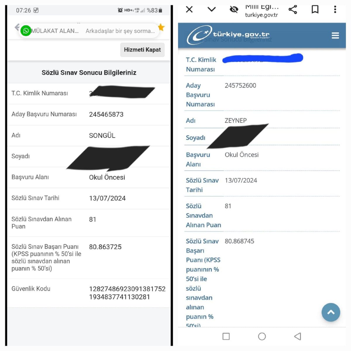 Siyavuşpaşa 12 nolu komisyon. 
Sabah oturumu. Puanları birbirine yakın olan iki adayın mülakat notuna bakın. 
Bu iki aday birbirinin aynı puanını almayı nasıl başardılar ki! 

<a href="/edipuzen/">Edip Üzen</a> 
<a href="/Mahmut__ozay/">Mahmut özay</a> 
<a href="/Yasingrms0/">Yasin Görmüş</a> 

#SayanTekinCevapVerin