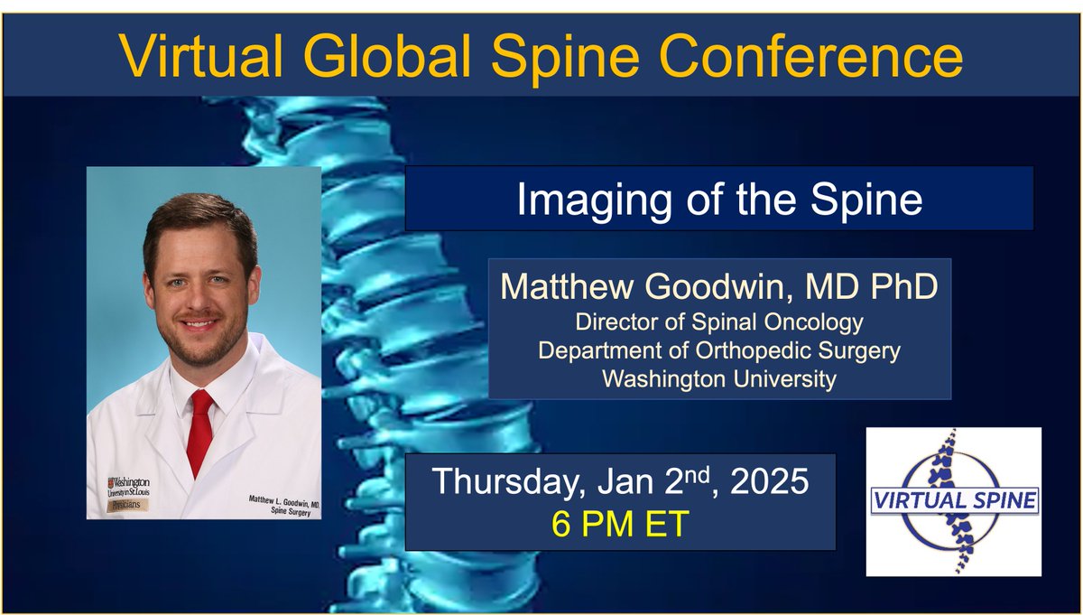 Virtual Global Spine Conference (@virtualspine) on Twitter photo Happy New Year from all of us at <a href="/virtualspine/">Virtual Global Spine Conference</a>! We're thrilled to kick off #2025 with an incredible lineup of interactive sessions. 📅 Join us tomorrow at 6 PM ET for an engaging "Imaging of the Spine" discussion with Dr. Matthew Goodwin, MD, PhD. zoom.us/meeting/regist… Happy New Year from all of us at <a href="/virtualspine/">Virtual Global Spine Conference</a>! We're thrilled to kick off #2025 with an incredible lineup of interactive sessions. 📅 Join us tomorrow at 6 PM ET for an engaging "Imaging of the Spine" discussion with Dr. Matthew Goodwin, MD, PhD. zoom.us/meeting/regist…