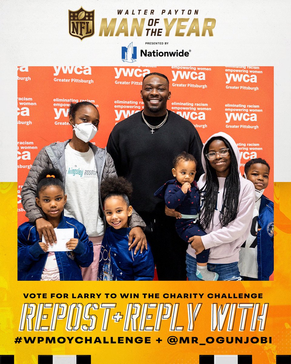 Help Larry earn a $35,000 donation for the charity of his choice! <a href="/Nationwide/">Nationwide</a>

Repost &amp; reply with: 
#WPMOYChallenge <a href="/Mr_Ogunjobi/">Olumide</a> 
#WPMOYChallenge <a href="/Mr_Ogunjobi/">Olumide</a> 
#WPMOYChallenge <a href="/Mr_Ogunjobi/">Olumide</a> 
#WPMOYChallenge <a href="/Mr_Ogunjobi/">Olumide</a> 
#WPMOYChallenge <a href="/Mr_Ogunjobi/">Olumide</a>