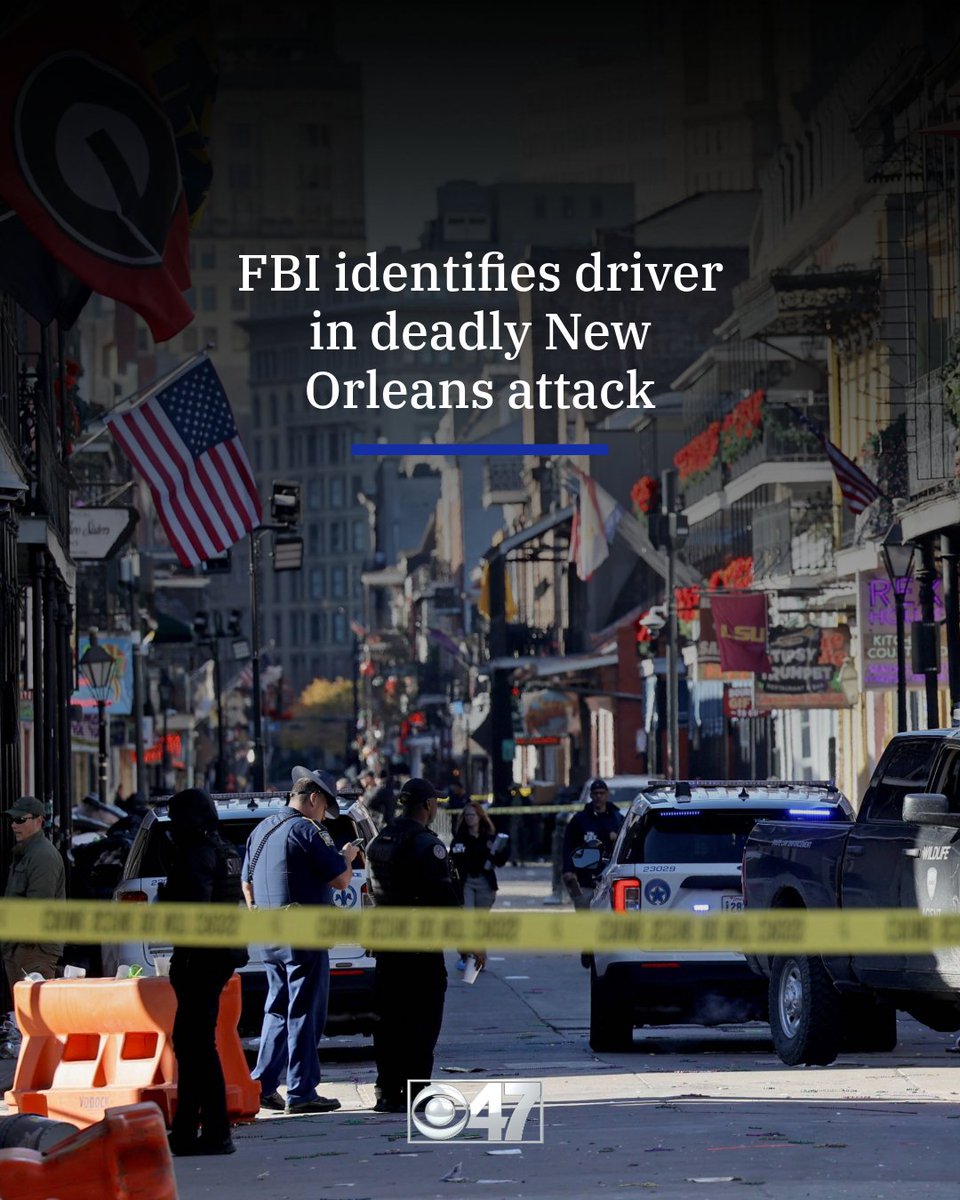 CBS47's tweet photo. Officials have identified the driver behind the wheel of a pickup truck that rammed into a crowd of New Orleans revelers on Bourbon Street early on New Year’s Day, killing 10 people as a 42-year-old U.S. citizen from Texas.

MORE DETAILS: https://t.co/GEE8QfgDEe https://t.co/fVrXyNHUFy
