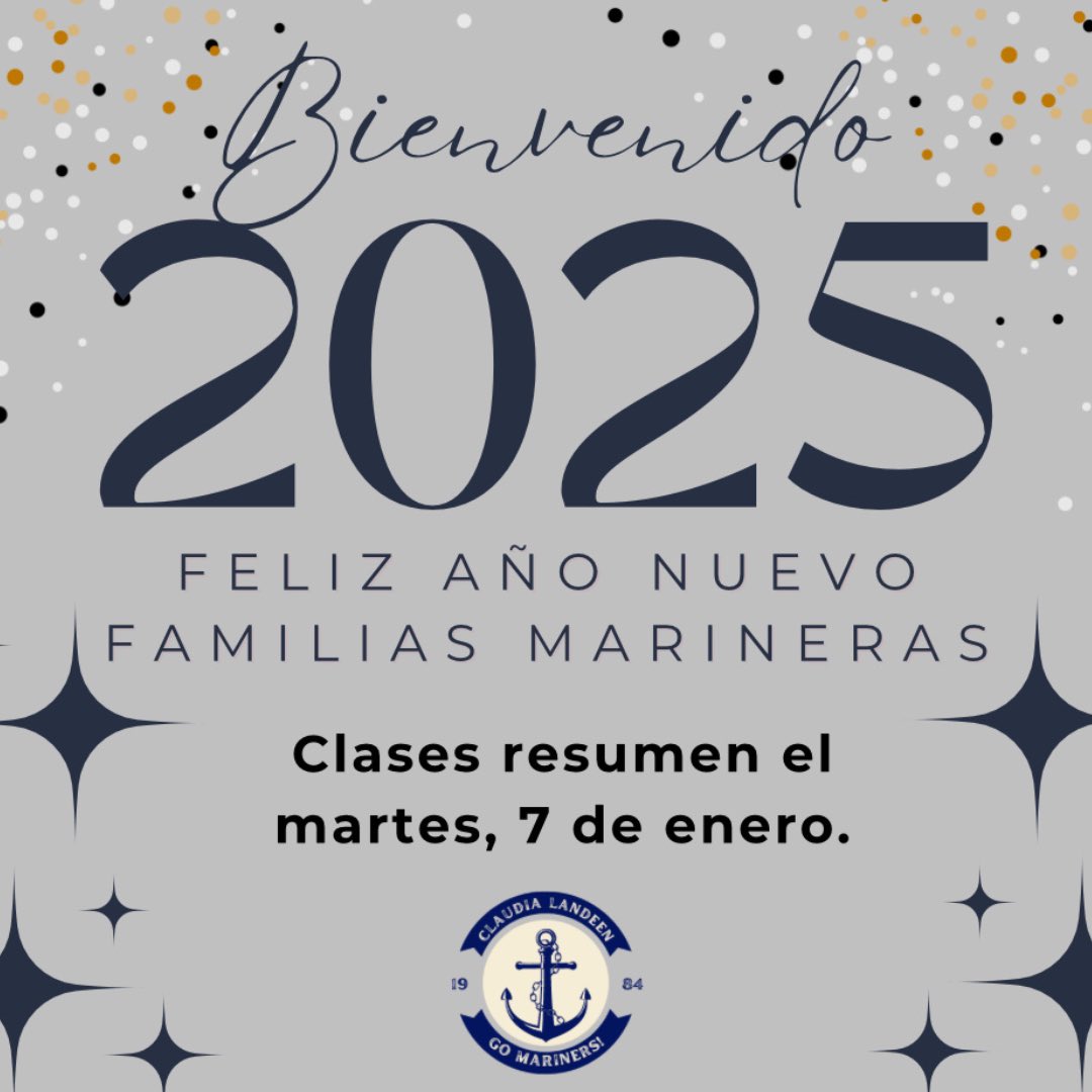 CLMariners's tweet photo. Happy New Year, Mariner families! We look forward to many more opportunities for education, friendship and community between students and staff in 2025. #HappyNewYear2025 https://t.co/Z9nUKKqhVe