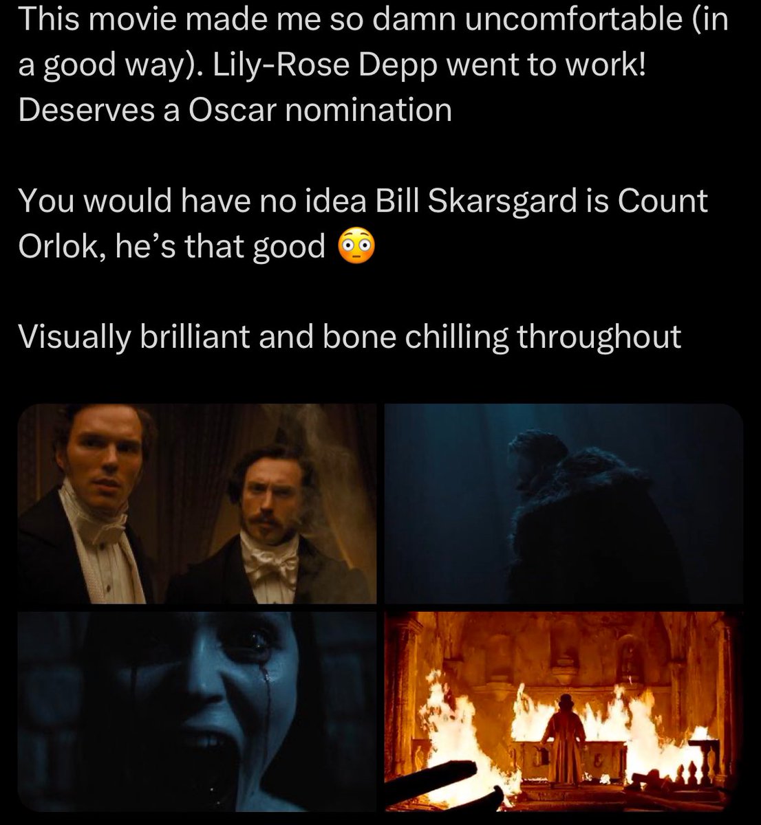 EntertainThis_'s tweet photo. Prepare to be mesmerized by "Nosferatu"! 🧛♂️ A haunting classic reimagined with stunning visuals and gripping performances.
#Nosferatu #VampireLegend #HorrorClassic #CinematicMagic #BillSkarsgård #LilyRoseDepp #GothicHorror #TimelessTale #CreepyCinema #DarkFantasy #FilmReimagined #HauntingVisuals #HorrorFans #IconicStory #MustSeeFilm
