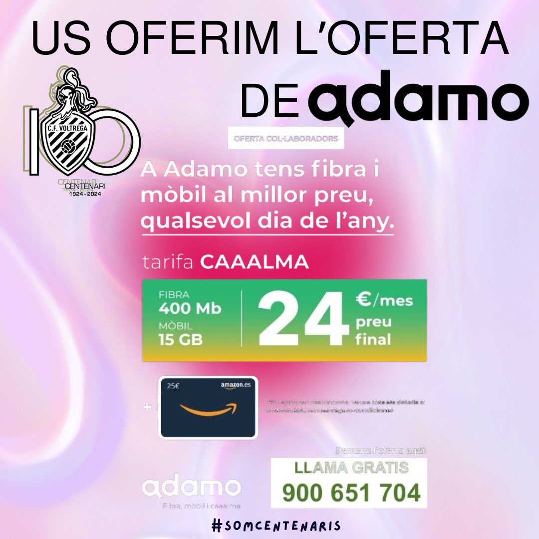 CF Voltregà (@cfvoltrega) on Twitter photo Aprofiteu-ho. Adamo col.labora amb el @cfvoltrega 
#SomCentenaris Aprofiteu-ho. Adamo col.labora amb el @cfvoltrega 
#SomCentenaris