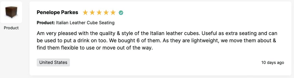 Penny (from the United States) loved the 6 x leather cubes she bought from us before Christmas