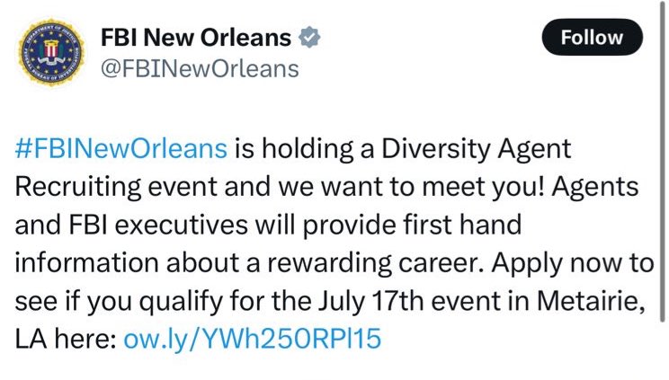 libsoftiktok's tweet photo. New Orleans Police Chief was an FBI Instructor for “Bias and Diversity.” New Orleans FBI recently held a “Diversity Recruiting Event.” https://t.co/fW5WldjEzv