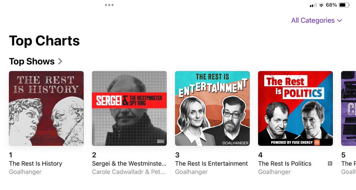 Wow. A day on, and Sergei and the Westminster Spy Ring is number 1 in news, and second in all podcasts. 

Wait till you hear the next 7 episodes and what really happened with the Russia Report 

podcasts.apple.com/gb/podcast/ser…