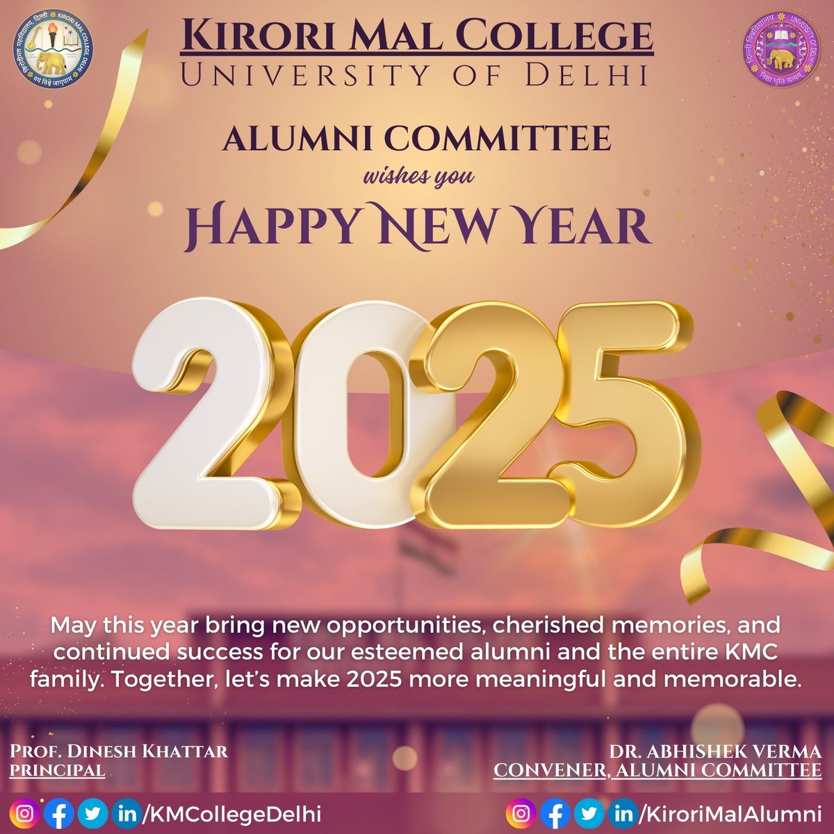 May this #NewYear2025 bring new opportunities, cherished memories, and continued success for our esteemed alumni and the entire <a href="/kmcollegedelhi/">Kirori Mal College</a> family. Together, let’s make 2025 more meaningful and memorable.

#KMC #KiroriMalCollege #KiroriMalAlumni #HappyNewYear