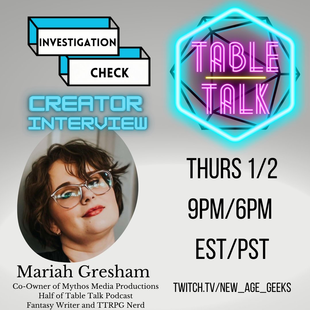Get ready for a new episode of Investigation Check. This time, we're diving deep into the geeky backstory of the incredible Mariah from TableTalkRPG.
It's time to learn about what it takes to own an online production company &amp; run a successful interview podcast!
Post Questions 👇
