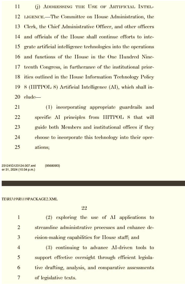 digiphile's tweet photo. If adopted in the 119th Congress, new rules will instruct offices, officials, &amp; staff to continue to integrate AI into the operations &amp; functions of the US House of Representatives:
https://t.co/SgmAgfMiMz
House adopted AI policy in 2024: https://t.co/tPExKQS0n5 https://t.co/UV0ksBk3V9