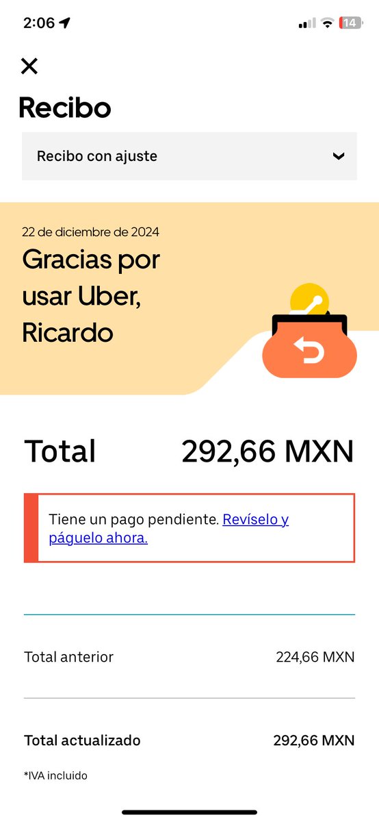 RicardoMX8's tweet photo. Que paso @Uber_MEX cada que quieras vas a estar ajustando la tarifa? Van dos ajustes al mismo viaje, se suponía que ya estaba liquidado. No abusen! @Profeco ojo en eso. https://t.co/mNQ6MyS7XP