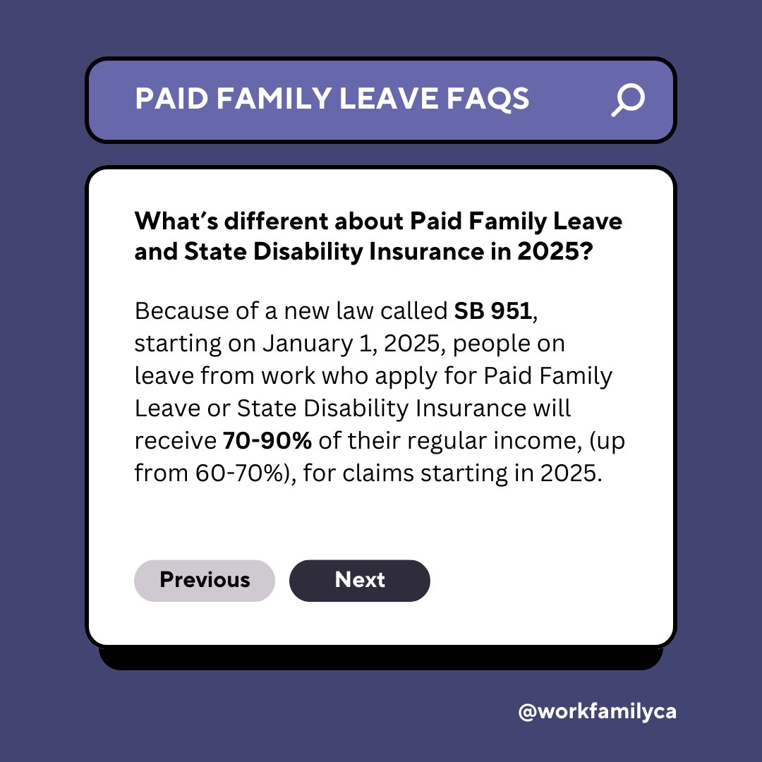 Happy New Year! Starting January 1st, California Paid Leave is getting a raise! What’s different about Paid Family Leave and State Disability Insurance in 2025? Eligible workers will now receive 70%-90% of their regular income. Swipe re read some FAQs about the recent changes!