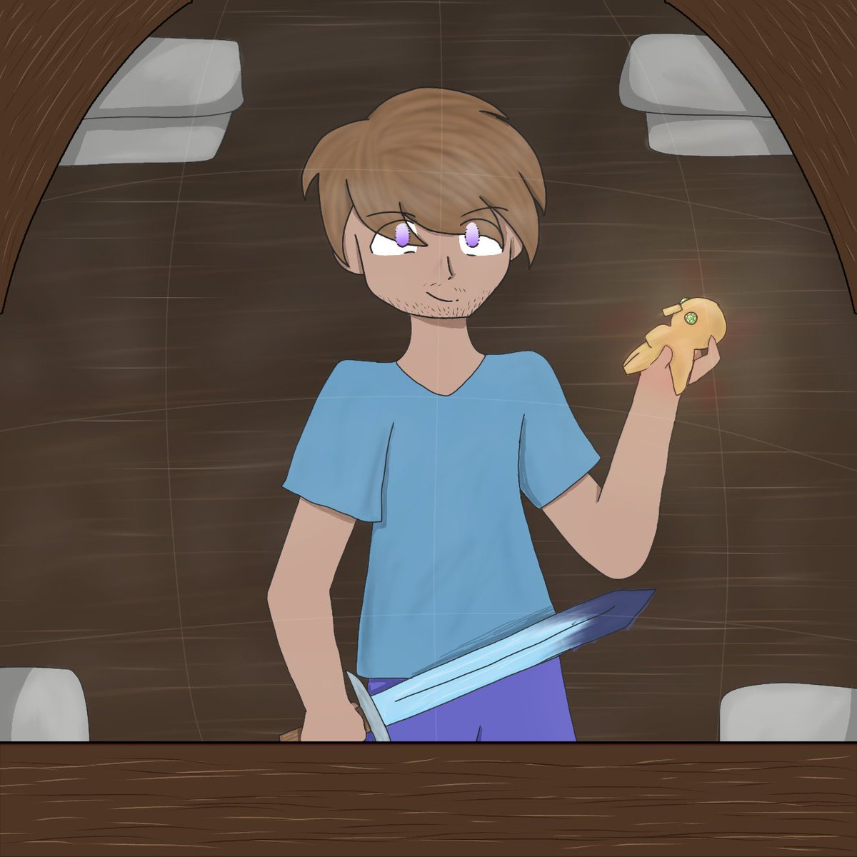 KassiaDraws's tweet photo. Hello no-longer-bird app! I am back with another fanart for @PressStartLaugh's Minecraft series bc I'm obsessed

(Idk how obvious it is but it's supposed to be another angle of the scene in season 1 when Steve gets the totem) https://t.co/FjXsbPYB3J