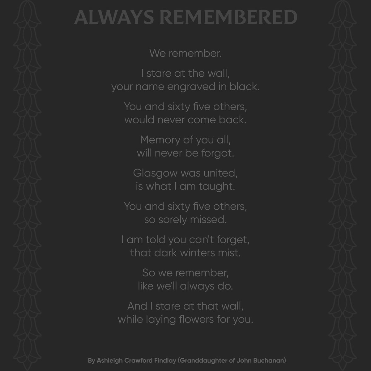 💙 We Remember.

By Ashleigh Crawford Findlay (Granddaughter of John Buchanan).