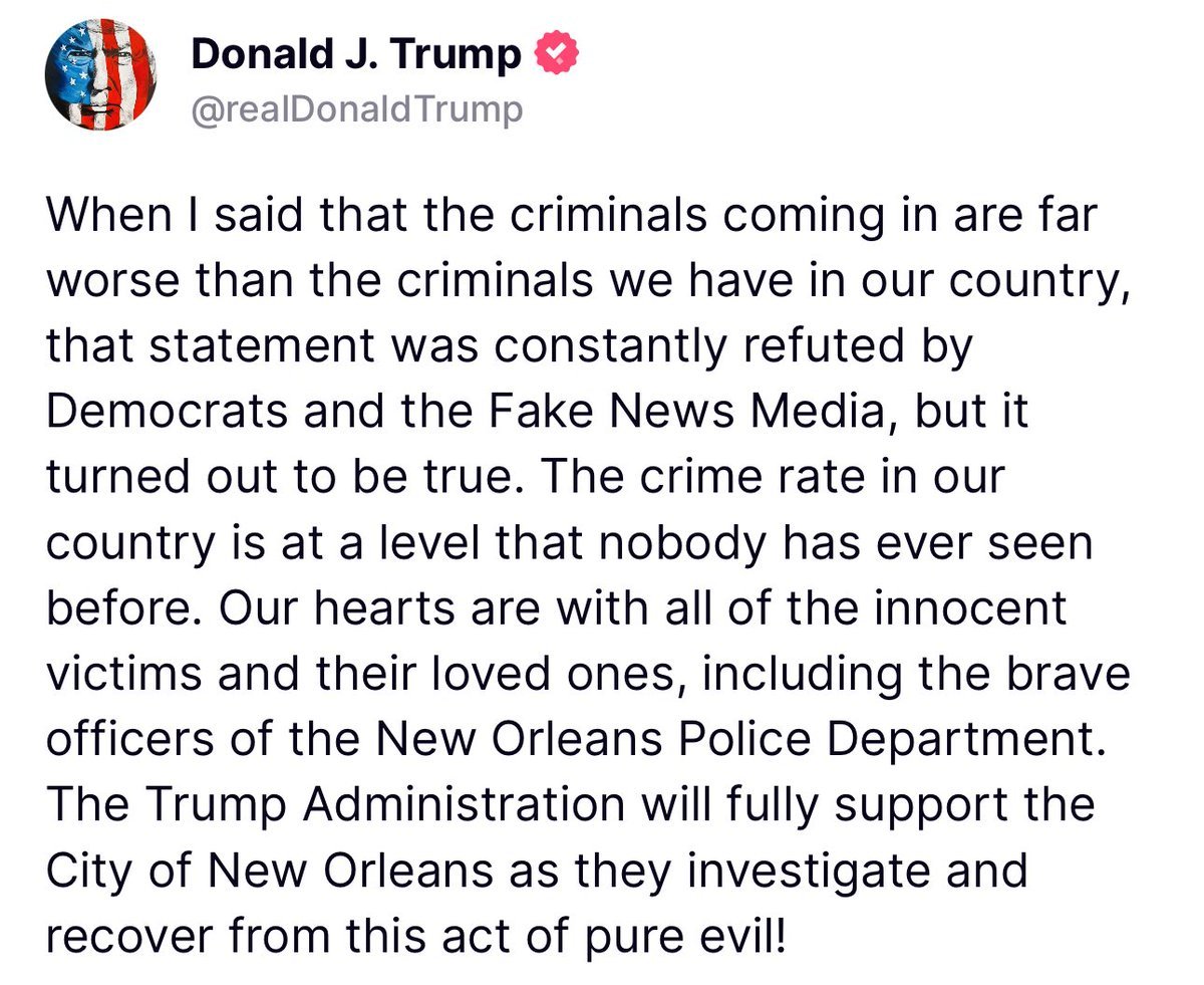 Heartbreaking violence last night in New Orleans. Such a beautiful and great American city. May God bless the victims and their families.