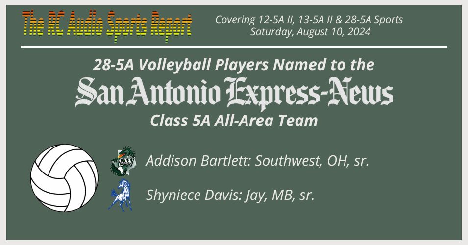 RC Audio Sports (@rcaudiosports) on Twitter photo Congratulations to Addison Bartlett and Shyniece Davis on being named to the <a href="/ExpressNews/">San Antonio Express-News</a> 5A All-Area Volleyball Team.
Find the comprehensive list at expressnews.com/sports/high-scโฆ Congratulations to Addison Bartlett and Shyniece Davis on being named to the <a href="/ExpressNews/">San Antonio Express-News</a> 5A All-Area Volleyball Team.
Find the comprehensive list at expressnews.com/sports/high-scโฆ