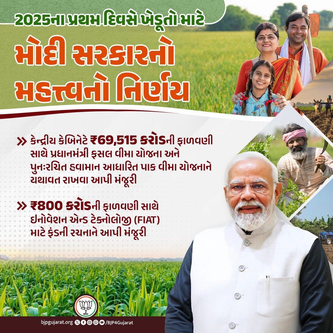 ખેડૂતોની સુવિધા, સુખાકારી અને સમૃદ્ધિ માટે સમર્પિત મોદી સરકાર

કેન્દ્રીય કેબિનેટે ₹69,515 કરોડની ફાળવણી સાથે પ્રધાનમંત્રી ફસલ વીમા યોજના અને પુનઃરચિત હવામાન આધારિત પાક વીમા યોજનાને યથાવત રાખવા આપી મંજૂરી

#किसानमित्र_मोदी