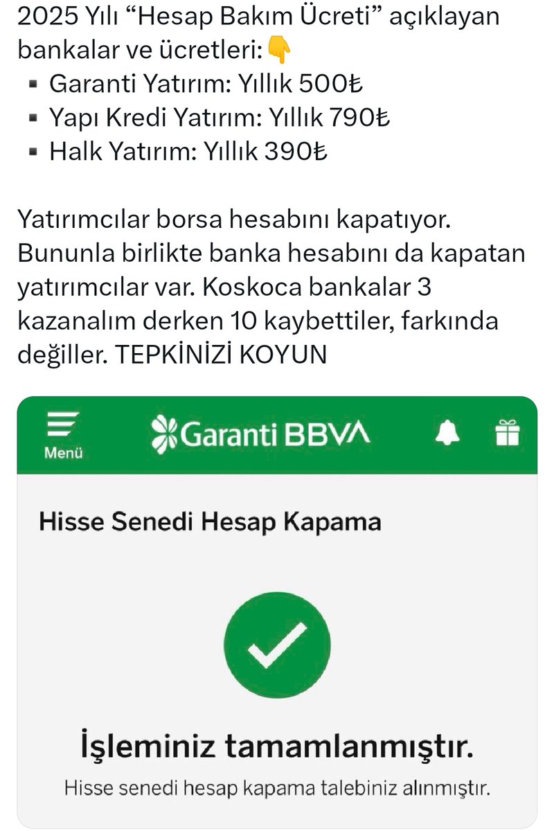 Böyle bir hisse senedi bakım ücreti alırsanız tüm hesaplarımı kapatırım
#garantibbva