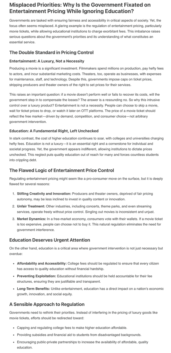 RajMeka's tweet photo. The Double Standard in Price Control?
Entertainment, is not an essential need. Education, on the other hand, is a fundamental right and the backbone of the society. https://t.co/xdO8QVQ4CM
#PawanKalyan #Pushpa2 #AndhraPradesh #gamechanger #telangana
@JournalistSai1
@MahaaOfficial https://t.co/jj74ozNMsB