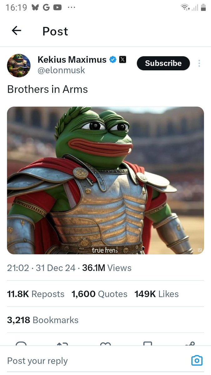 Gluteus Maximus Elon Musk rebrands himself on Twitter as Kekius Maximus personified in the image of Pepe the Frog, as often adopted by the Alt-Right and wannabe Fascist adjacent.

The word "Kek" is also associated with the Alt-Right.

Got it yet?

Happy New Year everyone...