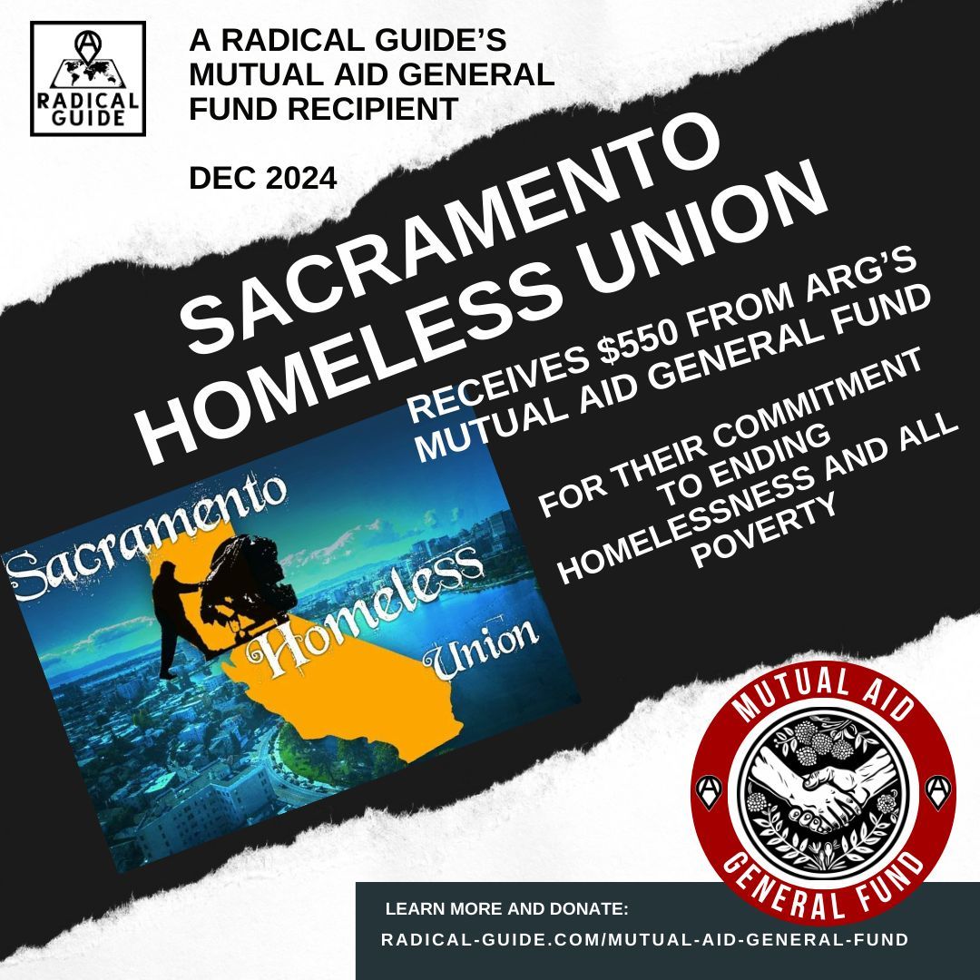 We're thrilled to announce December's Mutual Aid General Fund recipient: Sacramento Homeless Union!

This grassroots group is leading the fight for housing justice and supporting the unhoused.

Learn more about their work: radical-guide.com/mutual-aid-gen… 

#MutualAid #HousingJustice
