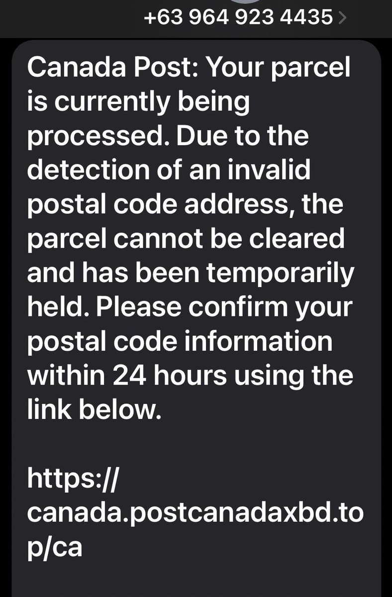 Burkeeboy's tweet image. Got my 1st scam text of 2025.  @JulieMHelps #ScamAlert #Scams #CanadaPost