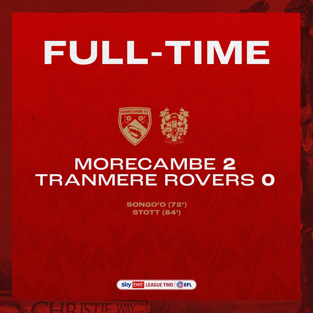 MorecambeFC's tweet photo. FULL-TIME: Happy New Year! 🤩

#UTS 🦐 | #MORvTRA https://t.co/70jogRoAXd
