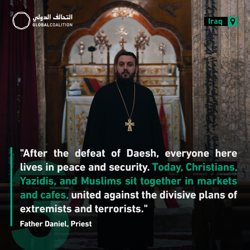 coalition's tweet photo. Bashiqa, known as the 'City of Brotherhood and Coexistence', showcases Iraq’s rich mosaic of diverse religious and ethnic communities living together in harmony. #TogetherForIraq