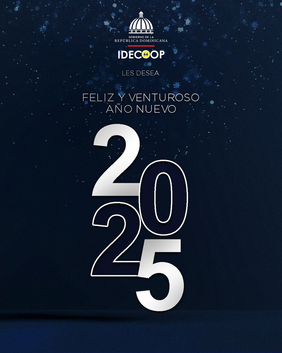 ¡Celebramos la llegada de este nuevo año con alegría y mucha esperanza! ✨️

¡Feliz 2025 para todos! ✨️

#IdecoopRD #2025 #RepublicaDominicana 🇩🇴