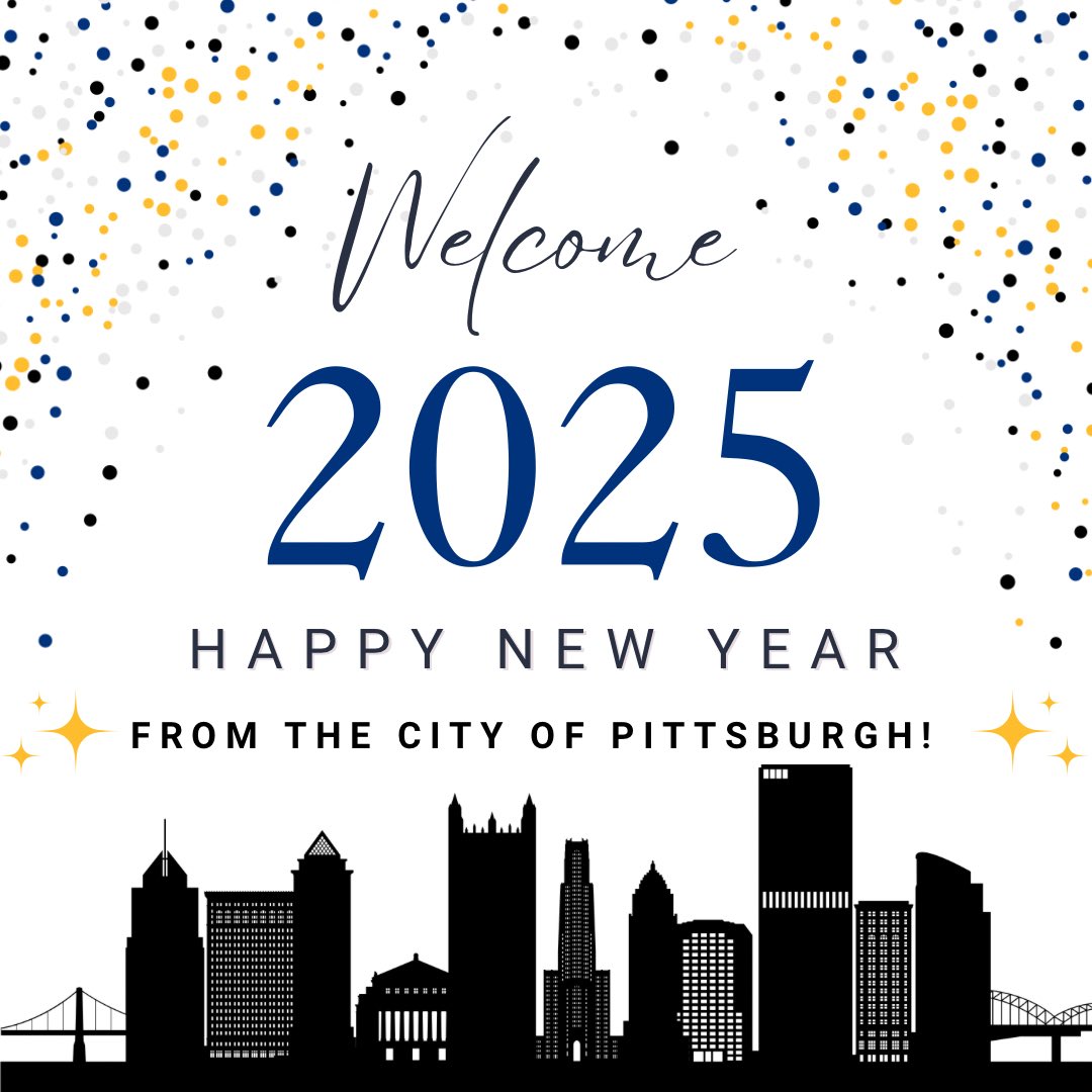 Pittsburgh's tweet image. Happy New Year from the City of Pittsburgh!  Here’s to another year of building a City for all, continued progress, and Pittsburgh pride!🥂#pittsburghpride #happynewyear #steelcity #cityofpittsburgh