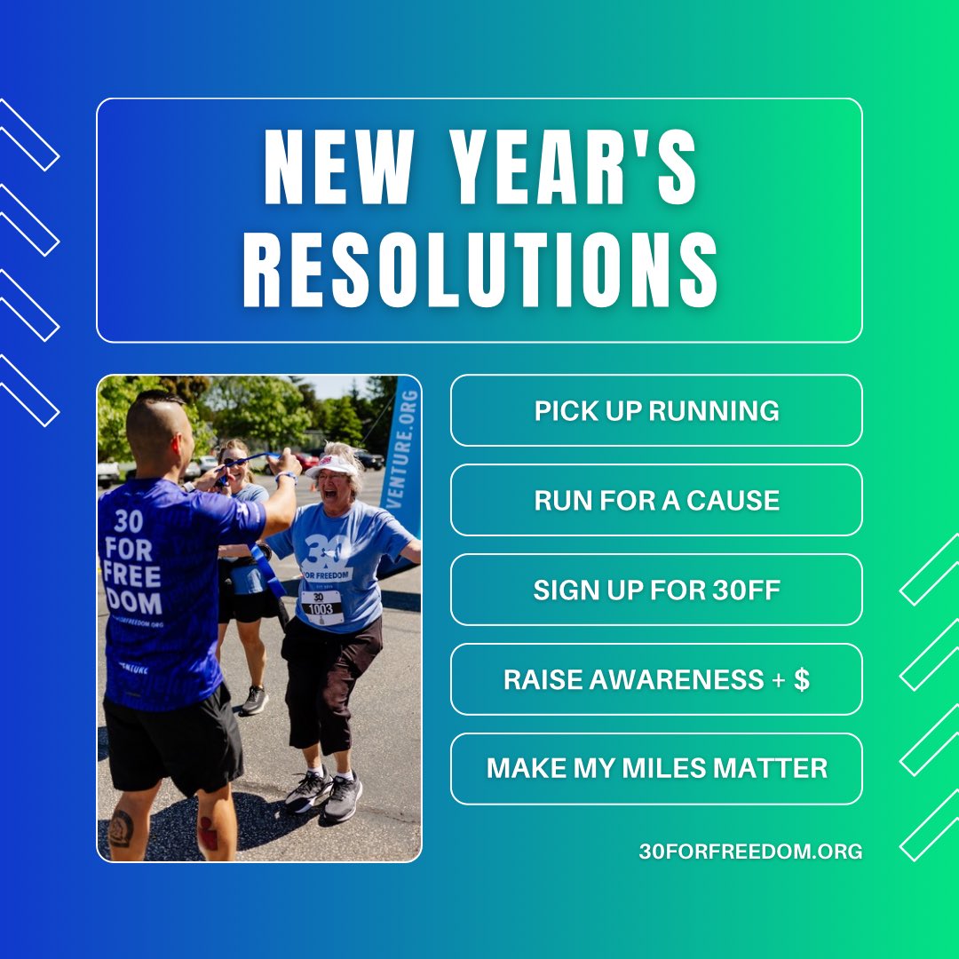 2025: The Year of FREEDOM ❎
Join the @30forfreedomrun Movement and sign up for a 5k, 10k, half marathon, or 30 mile ultra marathon for the freedom of trafficking victims.

30forFreedom.org

Choose a location nearest you and check out our training plans!