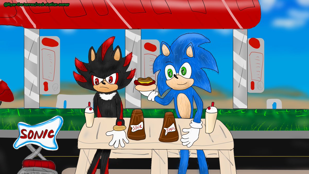WereboyRyan's tweet photo. Movie Shadow, and Movie Sonic are at sonic drive in this time!!! #SonicMovie3 #sonic3 #Sonicdrivein #SonicTheHedghehog #sonic #sonicoc #sonicmovieart #sonicmovie3art #sonicmovie4 #sonicfanart #shadowthehedgehog https://t.co/m7p9biIzNg