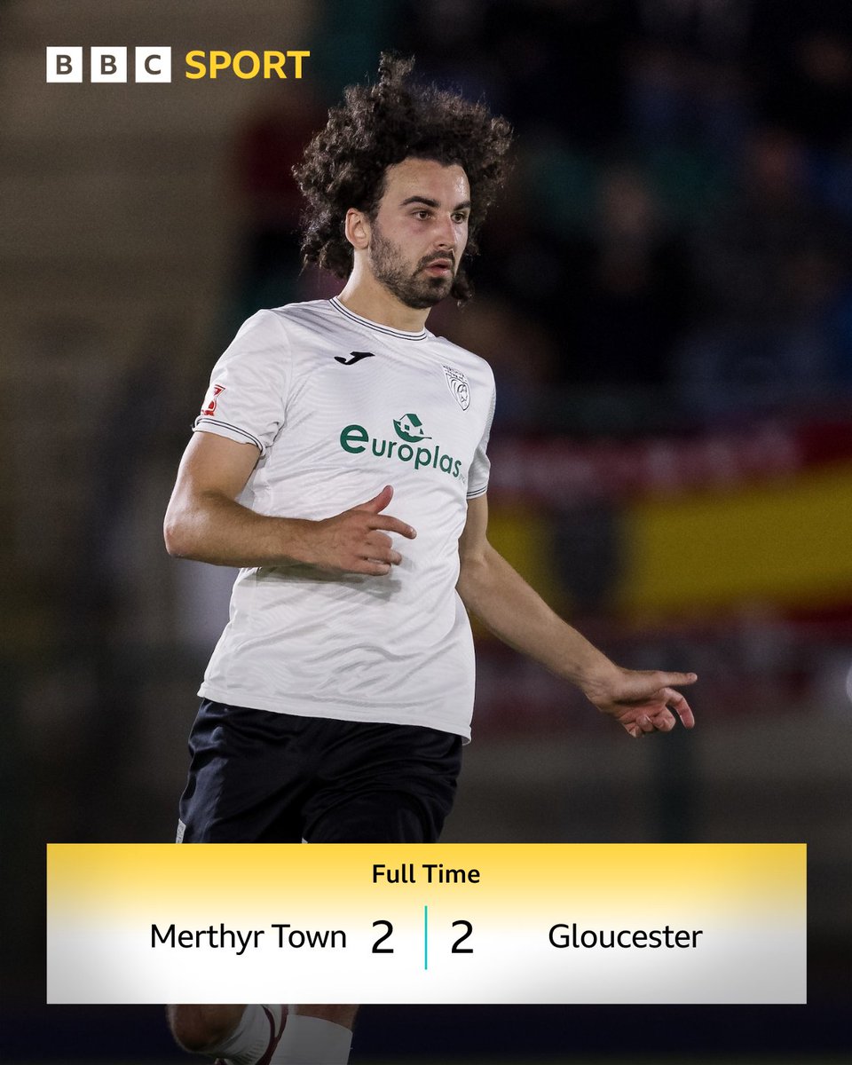 BBCSportWales's tweet photo. Noah Smerdon’s injury time header rescues a point for table topping @MerthyrTownFC ⚽

#BBCFootball https://t.co/jQjaOkvY4K