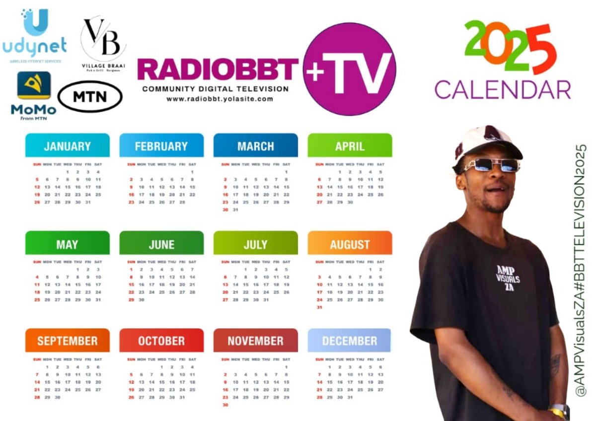AMPvisualsZA's tweet photo. 🥳

WE ARE THRILLED TO ANNOUNCE OUR FEATURE WITH @RadioBBT FOR THE #2025NEWYEAR CALENDAR 🗓️

 MANY THANKS TO VendaBoy, Village Braai,  @MTNza, UDY NET &amp; the @RadioBBT TEAM FOR THE RECOGNITION. HERE'S TO AN AMAZING YEAR 🍾🥂

NEW CONTENT SOON 📺🎬🎪

#HNY2025 #Media #2025Calendar https://t.co/pX8xFAVIMB