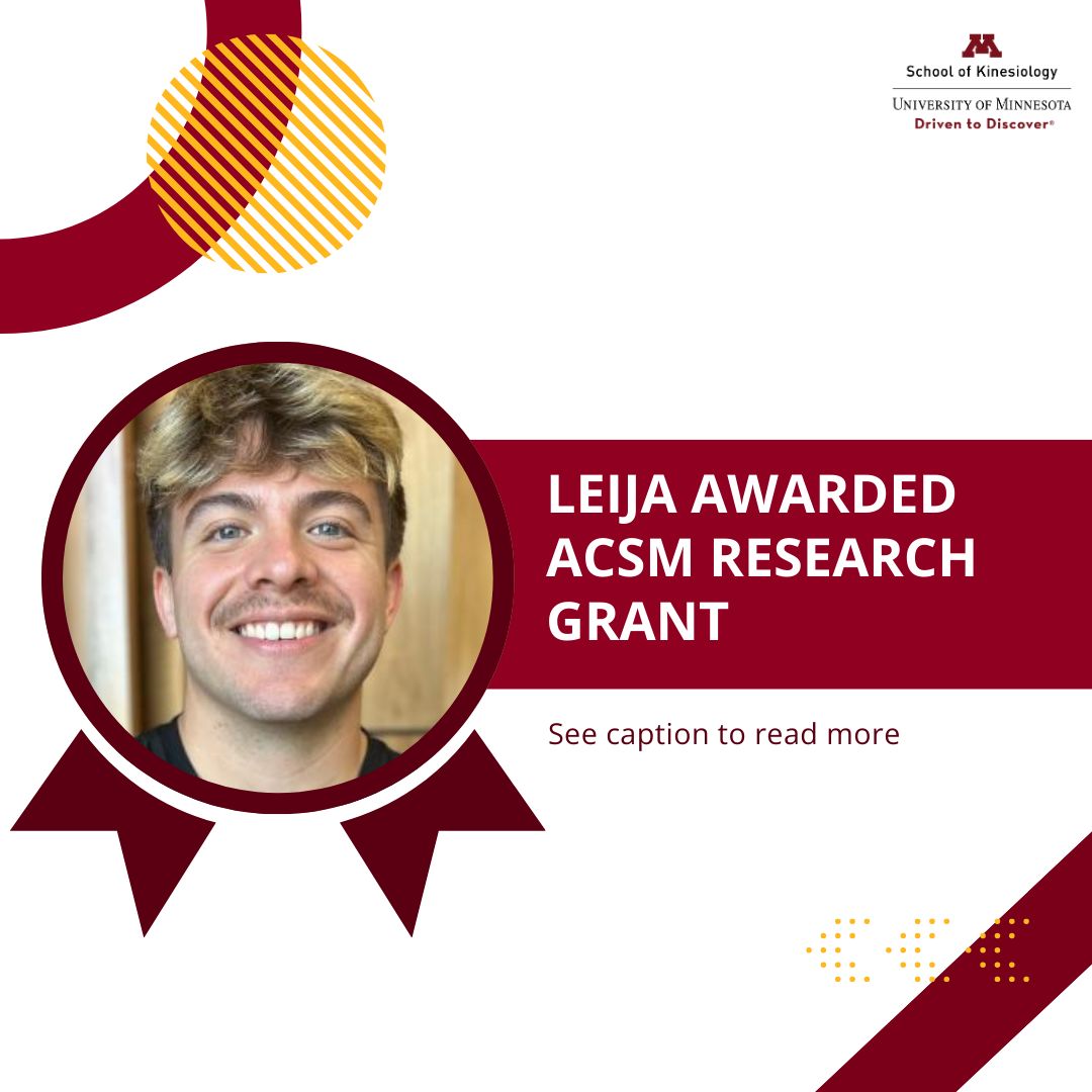 Antonio Leija receives the Gatorade Sports Science Institute Diversity in Sports Science Award. This award will be used to examine the physiological effects of beta-alanine on endurance exercise. Read More: kin.umn.edu/leija-awarded-…