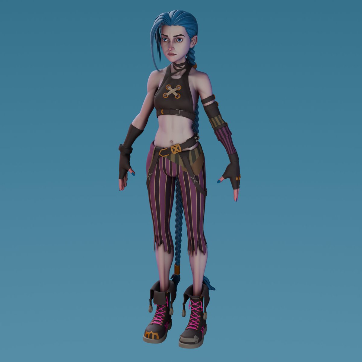 Hellomenopee's tweet photo. Had a bit of spare time this morning: 
#arcane #Jinx #Blender3d https://t.co/Xai34NOppv