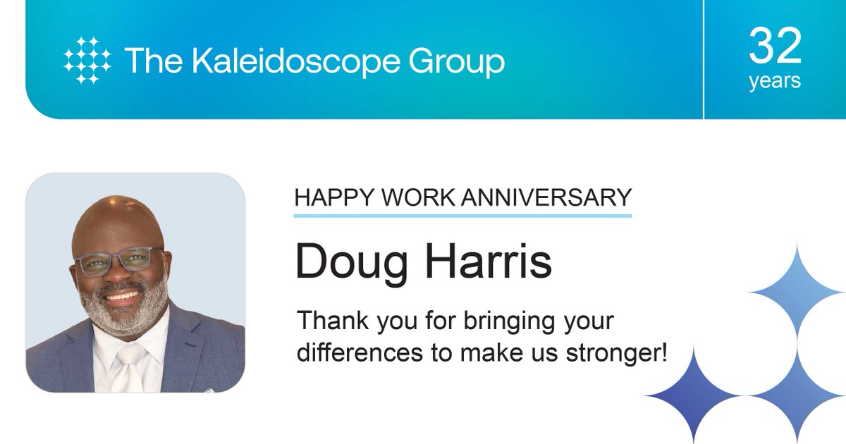 Today, we honor Doug Harris’s milestone anniversary of founding <a href="/KGdiversity/">Kaleidoscope Group</a>! As Owner and CEO, Doug has led DEI efforts for 32 years, guiding and encouraging our team. 

Here's to another year of paving the way in DEI and learning development. 

#diversity #inclusion