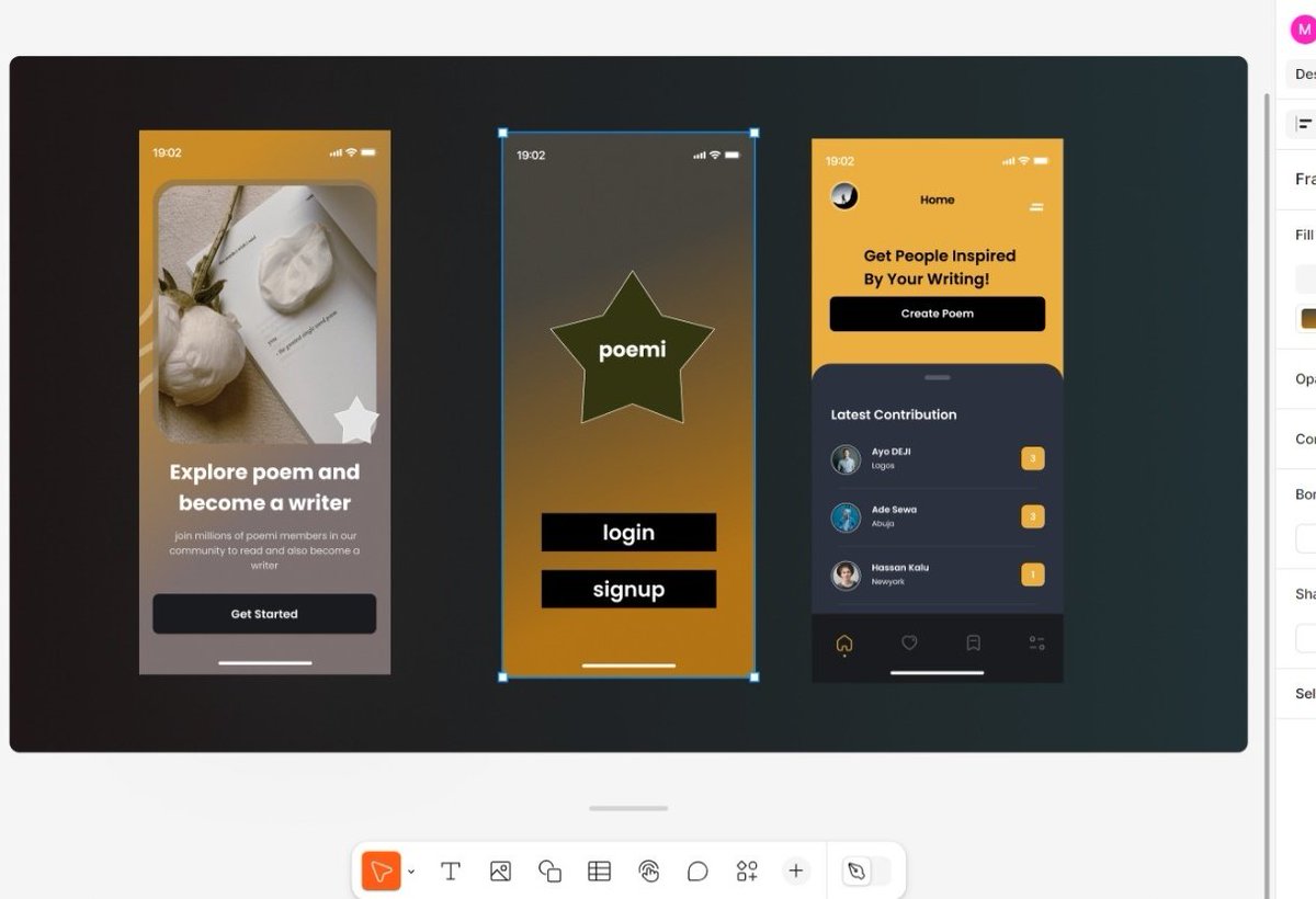 jojo_kingden's tweet photo. Unveiled my first ever Figma design - a poetry app to soothe the soul! ✨📱 What do you think? #FigmaDesign #UXDesign #PoetryApp #DesignCommunity
Learning and growing every day. Any tips? #Figma #Newbie” https://t.co/kGVAimn4UN