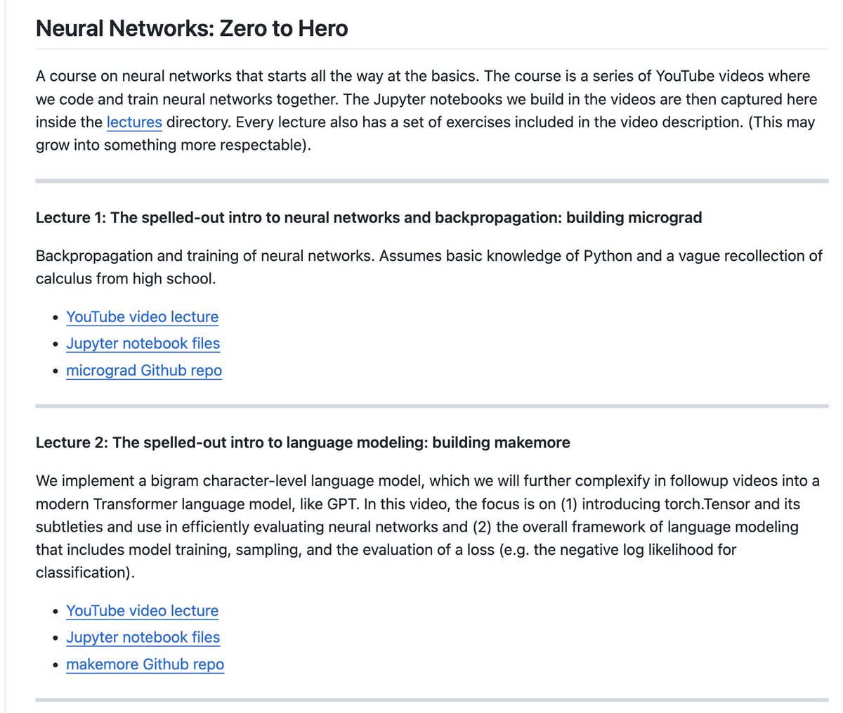 Neural Networks: Zero to Hero for FREE! 🤩

- Detailed video lectures 
- Source code 

Master Neural Networks with this amazing course by <a href="/karpathy/">Andrej Karpathy</a> 

Course link 🧵👇