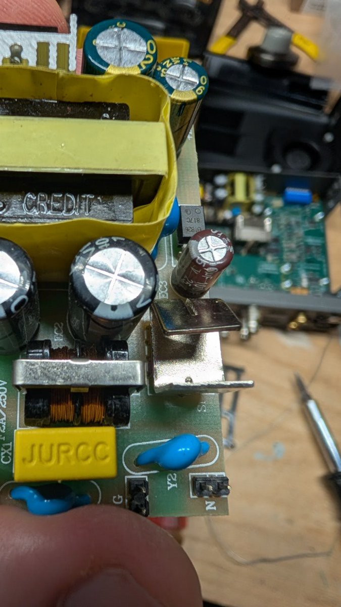 MediaGuy4's tweet image. Back behind the iron this morning, replace two caps on the power supply of this Blackmagic Web Presenter. Up and running again! #success #electronicsrepair