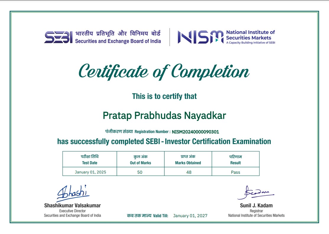 Happy New Year is really happy!
Thrilled to share that I’ve started 2025 by earning my NISM certification! While my career is all about technology, my passion for finance, trading, and investments keeps me motivated to learn and grow.