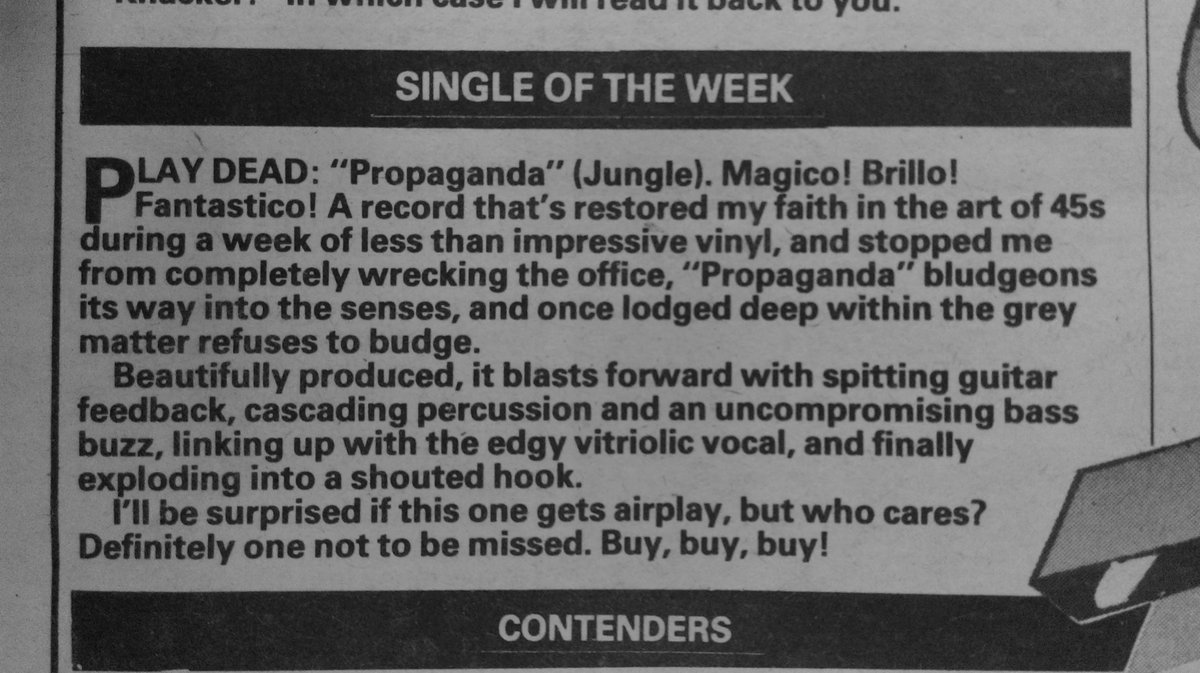 CompanyOJustice's tweet photo. On this day in 1983, Play Dead start the new year by receiving the 'Single Of The Week' award in Melody Maker magazine. https://t.co/di47buuGoi