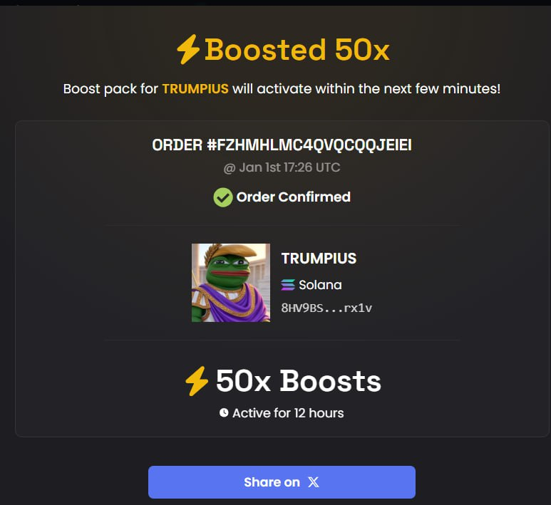 TRUMPIUS_Solana's tweet photo. Boost pack for TRUMPIUS will activate within the next few minutes! https://t.co/hbxXukrcv4