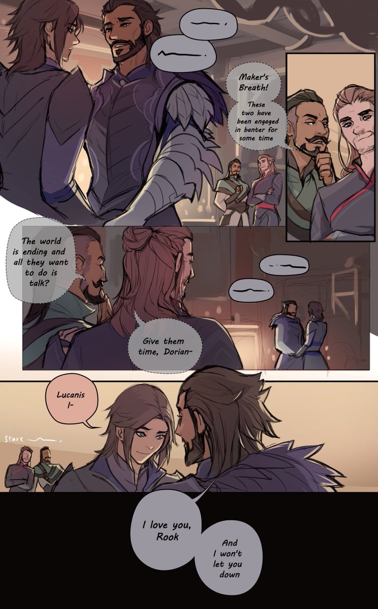 saltska's tweet photo. "Amatus"

Kicking off the new year with a little comic where i just needed to draw Rook Mercar say amatus. One sketch didn't seem enough to convey the slowburn journey my rook went through so-

#DragonAgeTheVeilguard #rookanis #veilguardspoilers #lucanisdellamorte #dragonage #art https://t.co/PLDcbTc0uJ