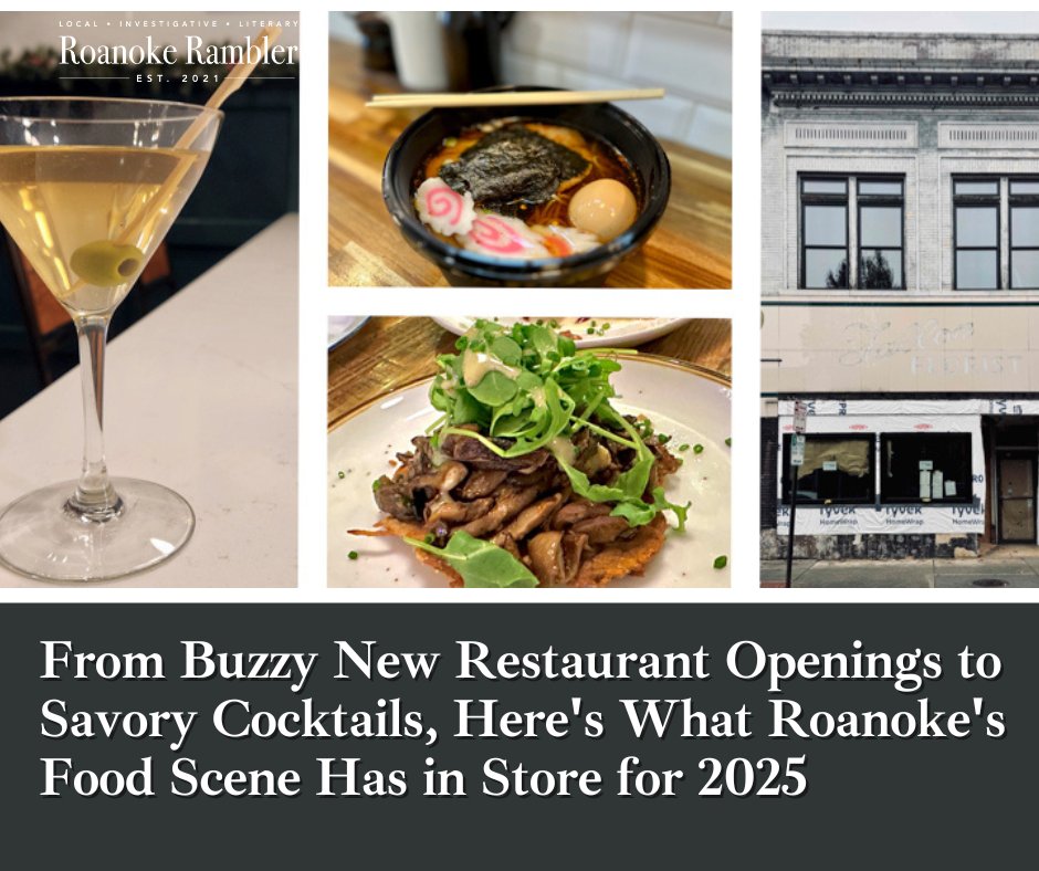 The Roanoke Rambler (@roanoke_rambler) on Twitter photo Happy New Year, Roanoke! 🥳 From buzzy new restaurant openings to mushroom-centric main dishes, savory cocktails to non-alcoholic options, <a href="/words_withlayla/">Layla Khoury-Hanold</a> takes a look at what’s on tap for Roanoke's food scene in 2025. 😋
Link in reply. FREE to read. Only in The Rambler. Happy New Year, Roanoke! 🥳 From buzzy new restaurant openings to mushroom-centric main dishes, savory cocktails to non-alcoholic options, <a href="/words_withlayla/">Layla Khoury-Hanold</a> takes a look at what’s on tap for Roanoke's food scene in 2025. 😋
Link in reply. FREE to read. Only in The Rambler.