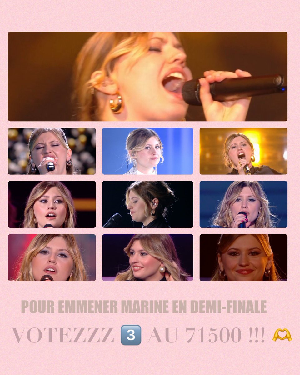 w4t3o_13's tweet photo. Suite aux évaluations, Marine n’obtient pas son immunité (synonyme de qualification directe en demi-finale). Marine est donc nommée 🙁🙁

ALORS SI VOUS AIMEZ ET SOUTENEZ MARINE, 𝐕𝐎𝐓𝐄𝐙 3️⃣ 𝐀𝐔 𝟕𝟏 𝟓𝟎𝟎 𝐎𝐔 𝐀𝐔 𝟑𝟒𝟖𝟎 !!! 🥰❤️

MERCI À TOUTES LES PERSONNES QUI VOTERONT, JE VOUS AIME 🫶 

#StarAcademy #StarAcademyLeLive #StarAcademyLive