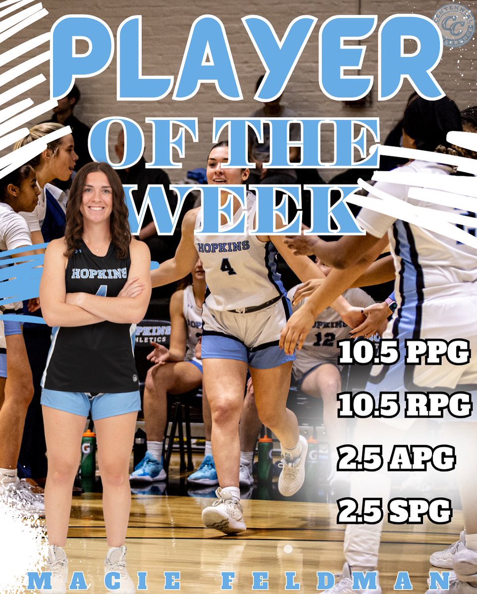 JHUwbb's tweet photo. Huge Congrats to Macie on earning Centennial Conference Player of the Week! 🏀🔥
#GoHop https://t.co/NjGkpUpdR6