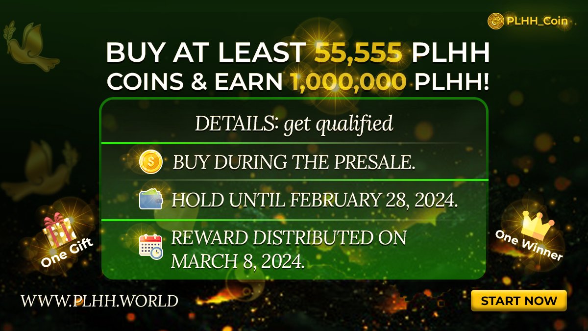 PLHH_Coin's tweet photo. 🌟 Transform Your Future with PLHH Coin! 🌟
💡 Buy at least 55,555 PLHH Coins during the presale and unlock the chance to earn an incredible 1,000,000 PLHH Coins! 🚀✨
📋 Here’s how it works:
1️⃣ Buy during the presale – act fast, this is your moment!
2️⃣ Hold your coins until February 28, 2024 – patience pays off.
3️⃣ Receive your reward on March 8, 2024 – celebrate your success with 1,000,000 PLHH! 🎉
🔑 Why PLHH?
✔️ Built for long-term value
✔️ Revolutionary concepts like Magnet Farming & Energy Harmony 🌱
✔️ Join a movement that blends financial freedom with sustainability!
⏳ Act Now! This is a limited-time opportunity to secure your spot in the future of cryptocurrency.
🌐 Visit https://t.co/dcw2kkPS5W to start your journey today.
⚡️ Spread the Word! Repost, comment, and tag your friends who need to see this. Together, we’re building the future of financial freedom!
🔥 #PLHH #CryptoRevolution #CryptoInvestment #FinancialFreedom #PassiveIncome #BlockchainTechnology