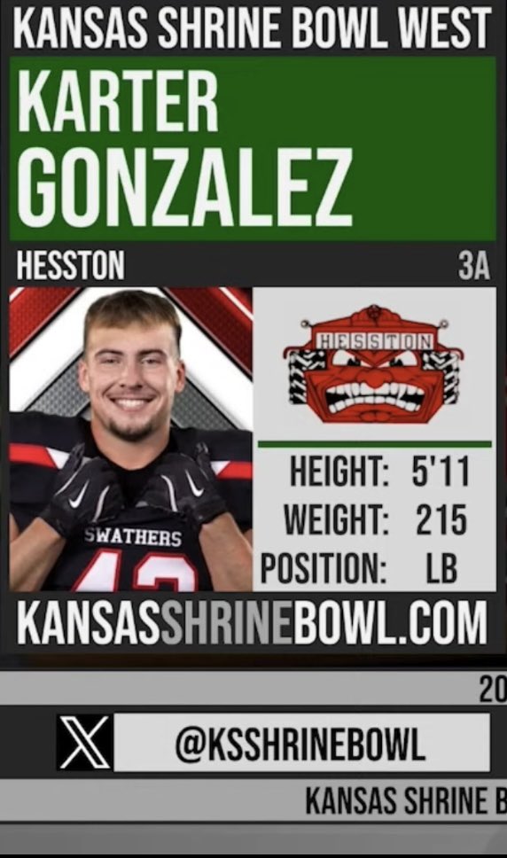 Congrats <a href="/Kartergonzalez1/">Kartergonzalez</a> for your Kansas Shrine Bowl selection! #forthekids #westside