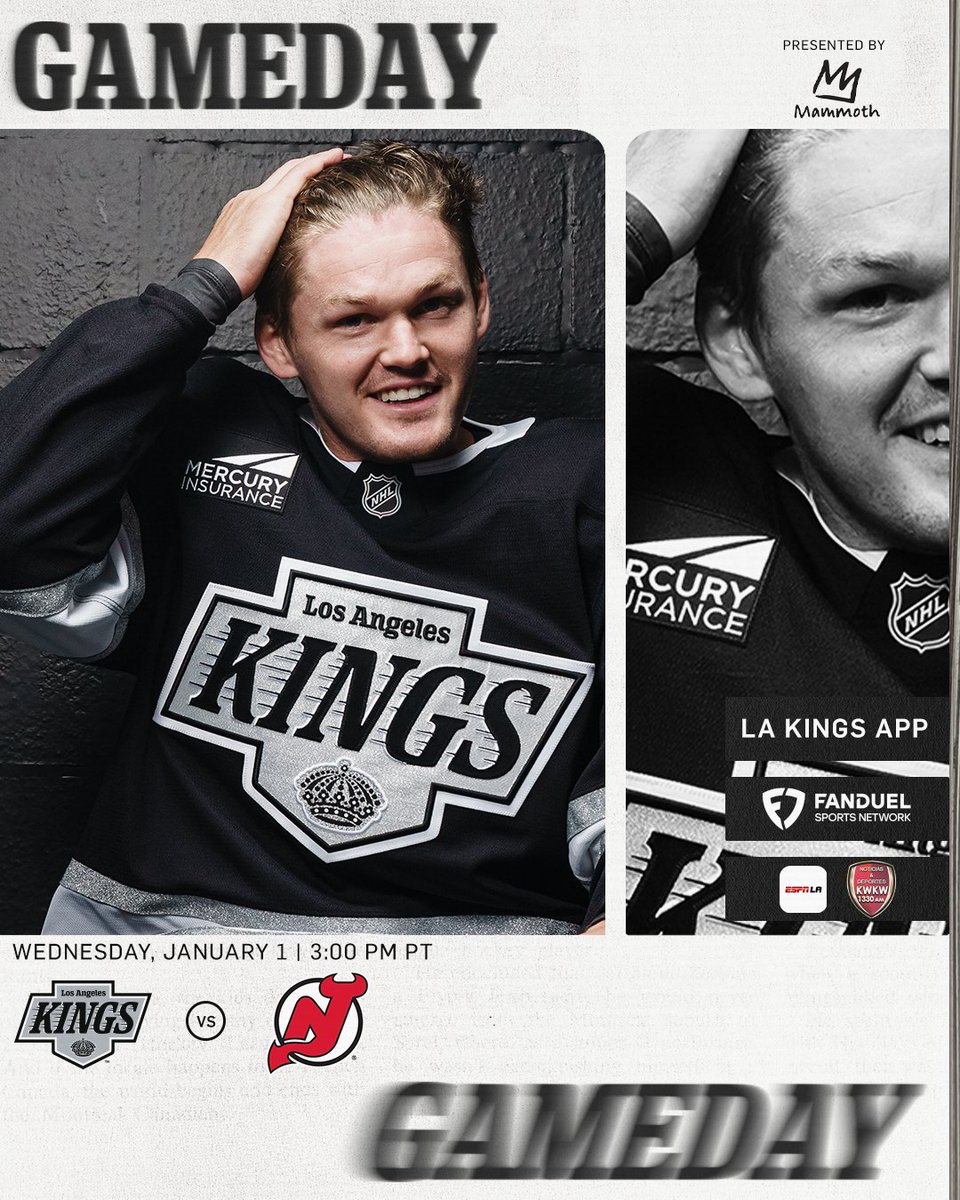 LAKings's tweet photo. First Game of 2025! 🎉

🆚 New Jersey Devils
⏰ 2:30 PM tune in
📺 @FanDuelSN_West
🎧 LA Kings App | @ESPNLosAngeles App | @TuLigaRadio
📲 https://t.co/B6zJyUitpb
🎟️ https://t.co/eIHpu4KGuh

@MammothMountain | #GoKingsGo https://t.co/X82ye02ThW